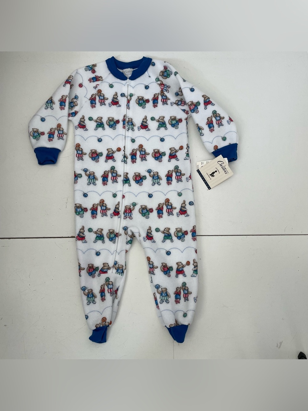 NEW Vintage Carter's 90s Fuzzy Fleece Sleeper 3T Teddy Bear Basketball
